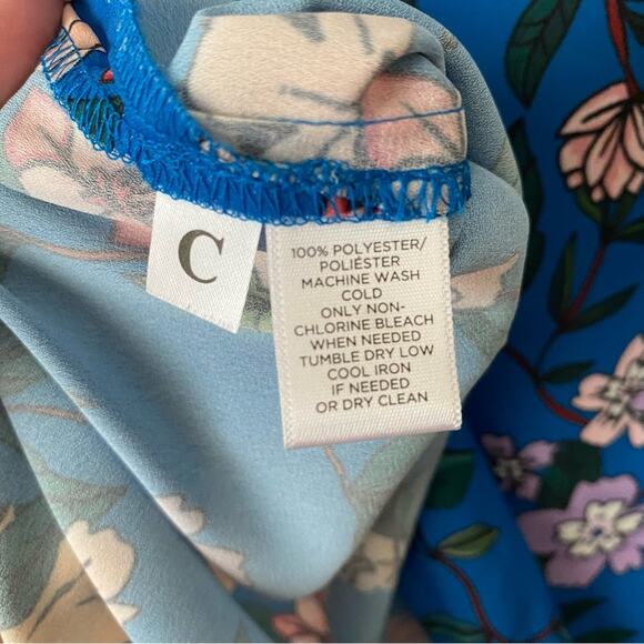 LOFT | Cap Sleeve Blouse Top Floral Tiger Print Office Blue Pink Small - Picture 8 of 8